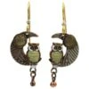 Silver Forest Owl On Crescent Moon Earrings NE-0468 -Western Cowboy Equipment 001 1115 9061 70 yyy
