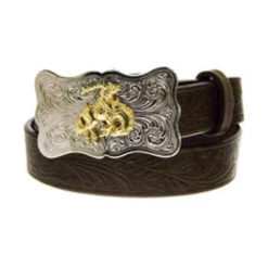 JUSTIN BROWN BOY'S WESTERN EMBOSSED COWHIDE LEATHER BELT