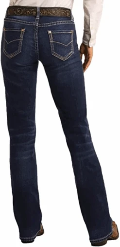 Rock & Roll Cowgirl Riding Extra Stretch Dark Wash Jeans