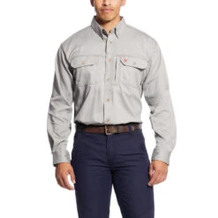 Ariat Men's Flame Resistant Solid Vent Work Shirt- Silver Fox 10019063