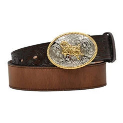 3D Boys' Floral Embossed Brown Belt D4202