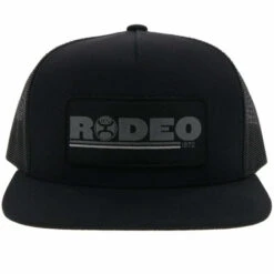 Hooey Rodeo, Black 5-Panel Trucker Hat With Grey & Black Patch #2154T-BK