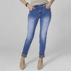CoCo Carmen OMG Zoey Zip Boyfriend Print Cuff Jeans