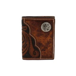 3D Men's Floral Tooled With Cross Concho Trifold Wallet D250001402