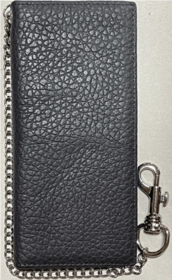 Top Notch Accessories Coffee Pebbled Leather Tall Wallet With Chain 420A-CF