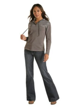 Ladies Grey And Camo Pullover Hoodie By Panhandle L8H2090