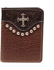 Nocona Men's Tooled Overlay Studded Cross Concho Bi-Fold Wallet