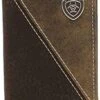 Ariat Western Mens Wallet Leather Trifold Diagonal Stitch Concho Brown A3544602