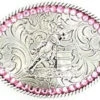 Nocona 37380 Oval Buckle With Pink Rhinestones And Barrel Racer
