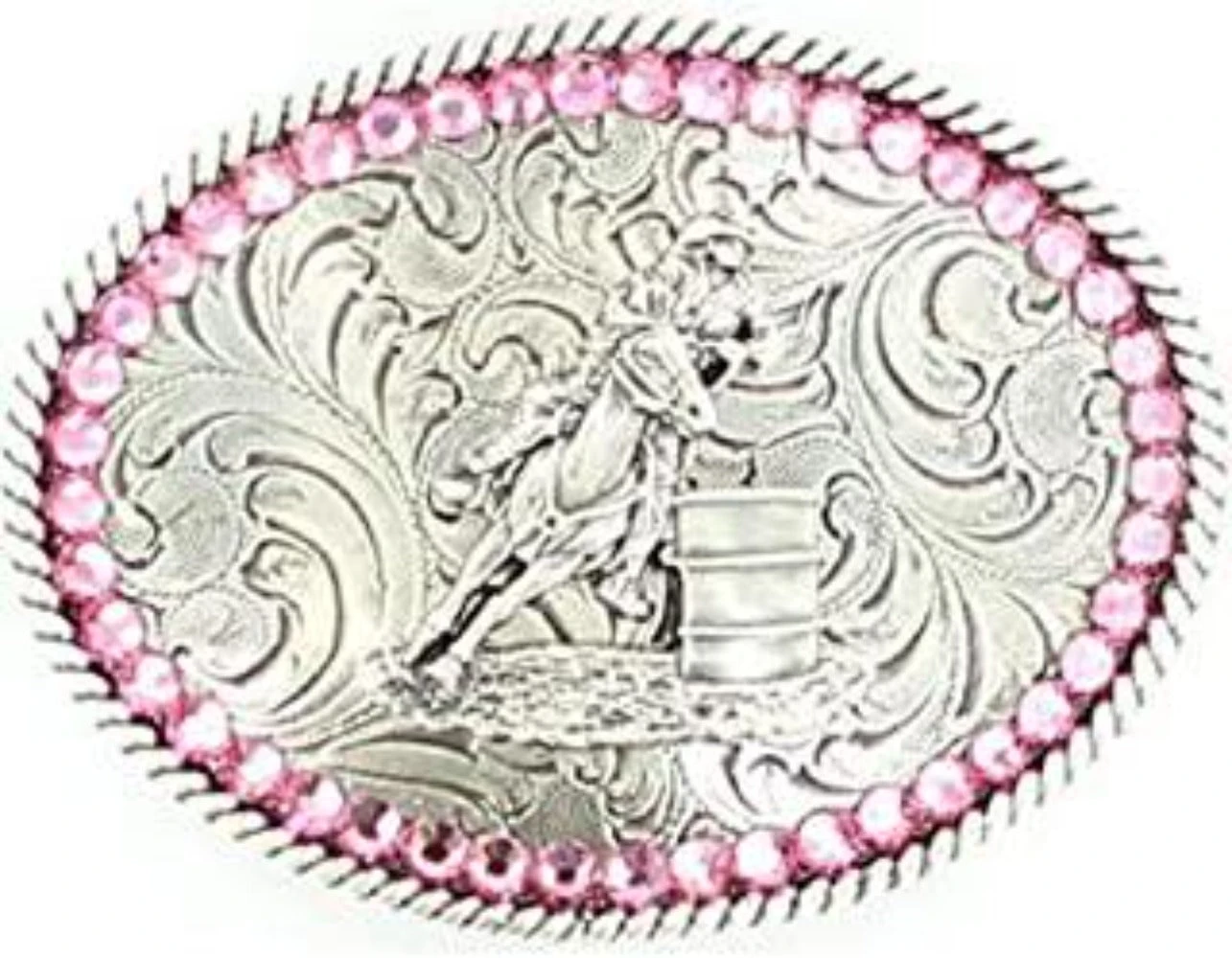 Nocona 37380 Oval Buckle With Pink Rhinestones And Barrel Racer 3 Nocona 37380 Oval Buckle With Pink Rhinestones And Barrel Racer
