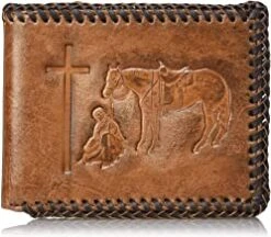 Nocona Belt Co. Nocona Praying Cowboy Embosed Bifold Wallet, Tan