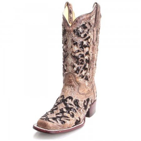 Corral Ladies Black Sequin Inlay Cowboy Boots A3648 3 Corral Ladies Black Sequin Inlay Cowboy Boots A3648