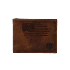 Men's Ariat Brown Distressed USA Flag Bi-Fold Wallet A3545602