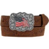Justin Floral Tooled Leather Kids Belt American Pride Buckle Brown -Western Cowboy Equipment C30219 leegin frt