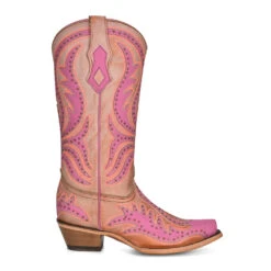 Ladies Corral Pink Overlay & Fluorescent Emrboidery Boots C3970 -Western Cowboy Equipment C3970 boot 01