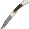 Circle SH Knife, 5" Damascus, Stag Silver Double Bolster, Folder, Hunter DM-1020 -Western Cowboy Equipment DM1020