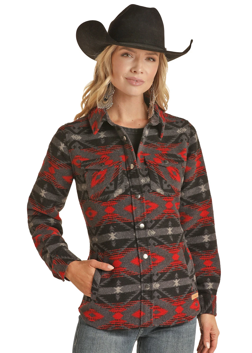 Ladies Powder River Aztec Print Jacket Black/Red PRWO92RZZ3 3 Ladies Powder River Aztec Print Jacket Black/Red PRWO92RZZ3