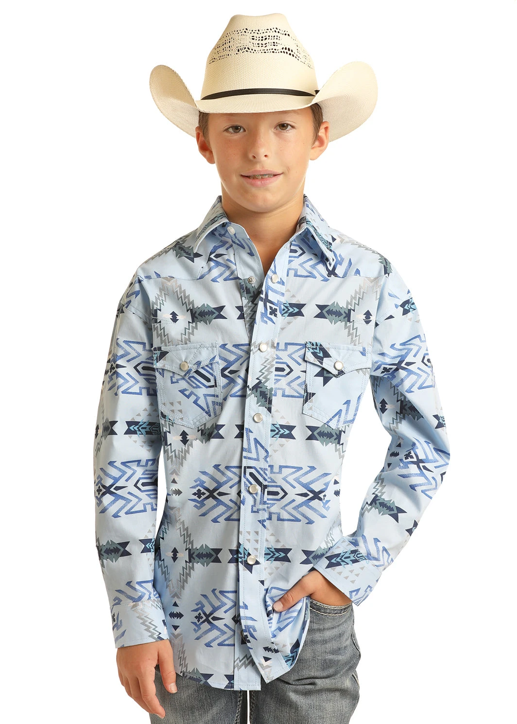 Rock&Roll Aztec Blue Boys Shirt RRBS2SRZ7Z 3 Rock&Roll Aztec Blue Boys Shirt RRBS2SRZ7Z
