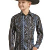 Rock & Roll Denim Boys Long Sleeve Aztec Stripe Snap RRBSOSR08W 2 Rock & Roll Denim Boys Long Sleeve Aztec Stripe Snap RRBSOSR08W -Western Cowboy Equipment RRBSOSR08W