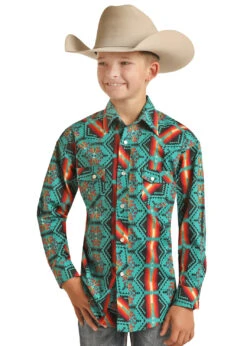 Boy's Rock & Roll Cowboy Long Sleve Snap Shirt RRBSOSRZ14445