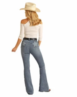 Ladies Rock & Roll Blue Star Back Design Flare Jeans RRWD6HRZTR -Western Cowboy Equipment RRWD6HRZTR B 1