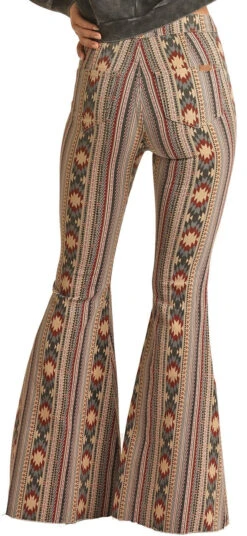 Ladies Rock & Roll High Rise Stretch Tan Aztec Bell Bottom Jeans RRWD7PRZR6 -Western Cowboy Equipment RRWD7PRZR6 BZ 06725.1661199099 1