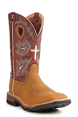 Twisted X Men's Tan And Burgundy Waterproof CellStretch Wide Square Toe Work Boots MXBW005 3 Twisted X Men's Tan And Burgundy Waterproof CellStretch Wide Square Toe Work Boots MXBW005