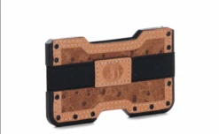 3D Men's Brown Ostrich And Leather With Black Rivets Card Holder D250002208