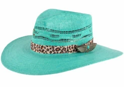 Charlie 1 Horse Right Meow Turquoise Straw Hat CSRTMW-3436