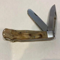 Twisted X Stainless Steel Double Blade Ram Horn Large Knife With Leather Sheath XK1102