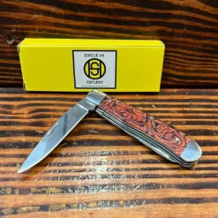 Circle SH Cutlery Acrylic Floral Tooled Leather Print Trapper Knife