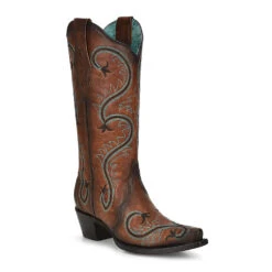CORRAL LADIES BROWN TURQUOISE EMBROIDERY SNIP TOE BOOTS - Z5090